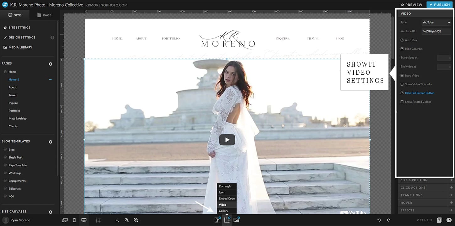 Showit and WordPress Video Embed - Moreno Collective
