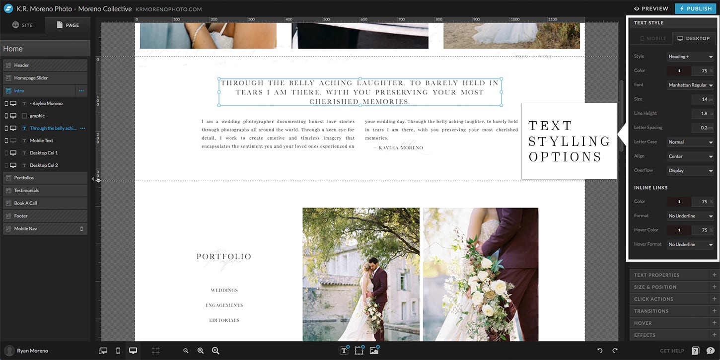 Styling text in Showit and WordPress - Moreno Collective