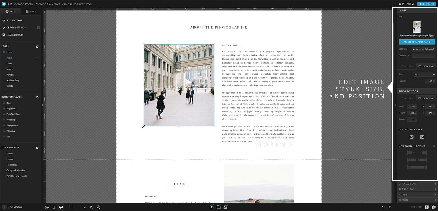 Images in Showit and WordPress - Moreno Collective