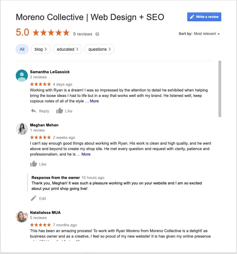 Google Reviews for Local SEO - Moreno Collective