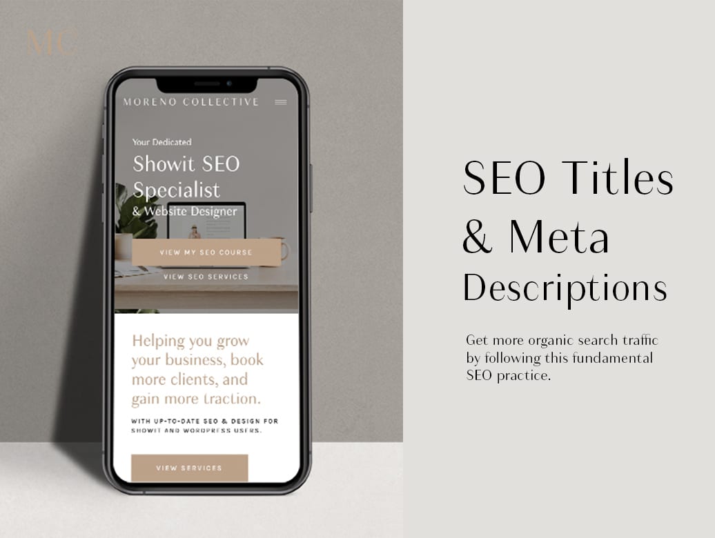 Adding SEO titles and Meta Descriptions to your Showit and WordPress pages - Moreno Collective